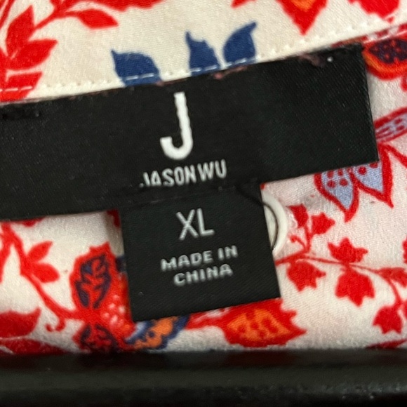 JASON WU sweater with button in collar red women’s floral XL X-Large - Picture 3 of 7